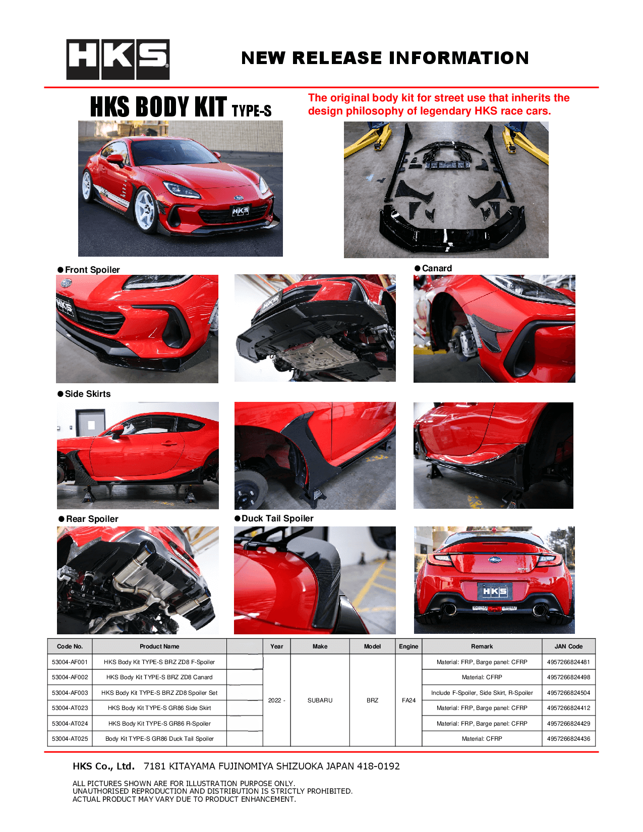 HKS Body Kit TYPE-S ZN8 ZD8 - 2022+ Toyota GR86 / Subaru BRZ