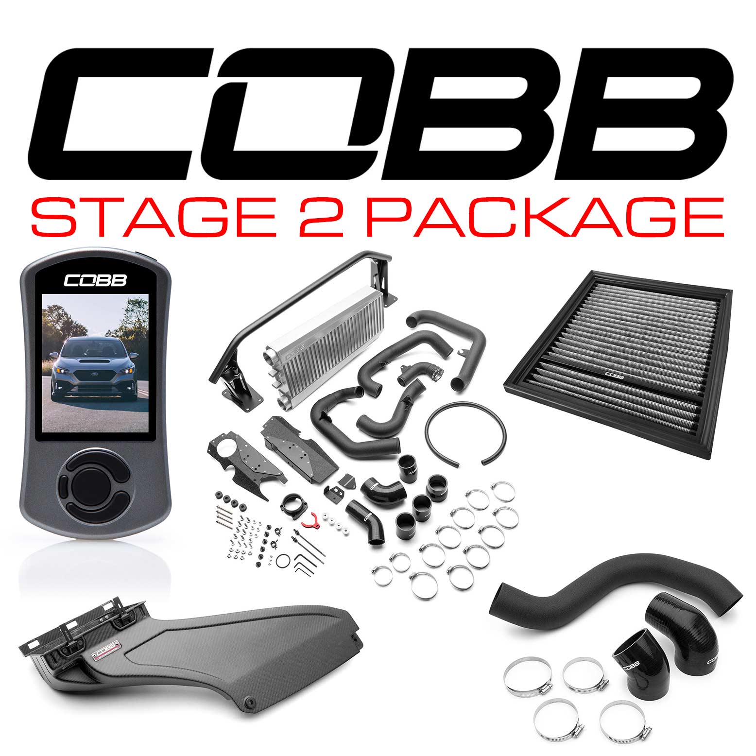 Cobb Stage 2 Power Package (FMIC) Carbon Fiber - 2022+ Subaru WRX