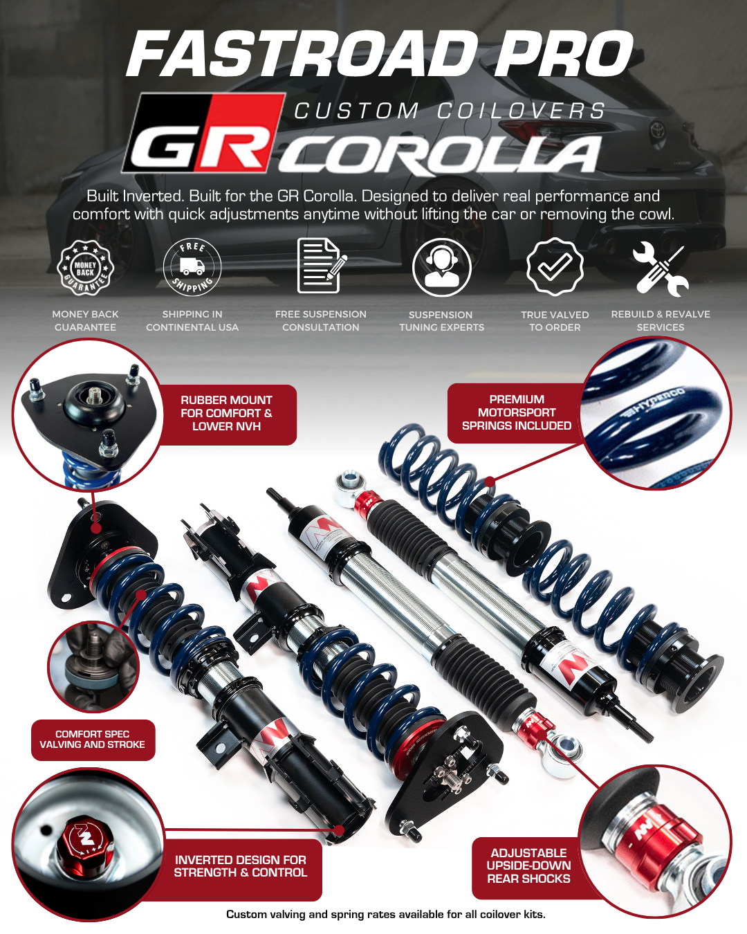 Annex Suspension FastRoad Pro Comfort Spec Coilovers + Rubber Top Hats - 2023+ Toyota GR Corolla