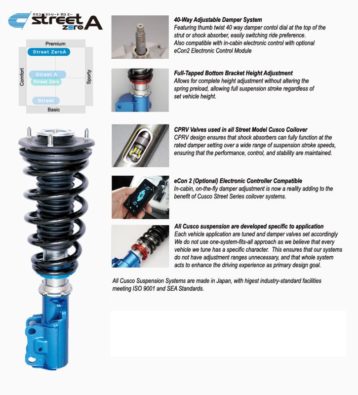 Cusco Sport Street Zero A Twin-Tube 40-Way - 2022+ Toyota GR86 & Subaru BRZ