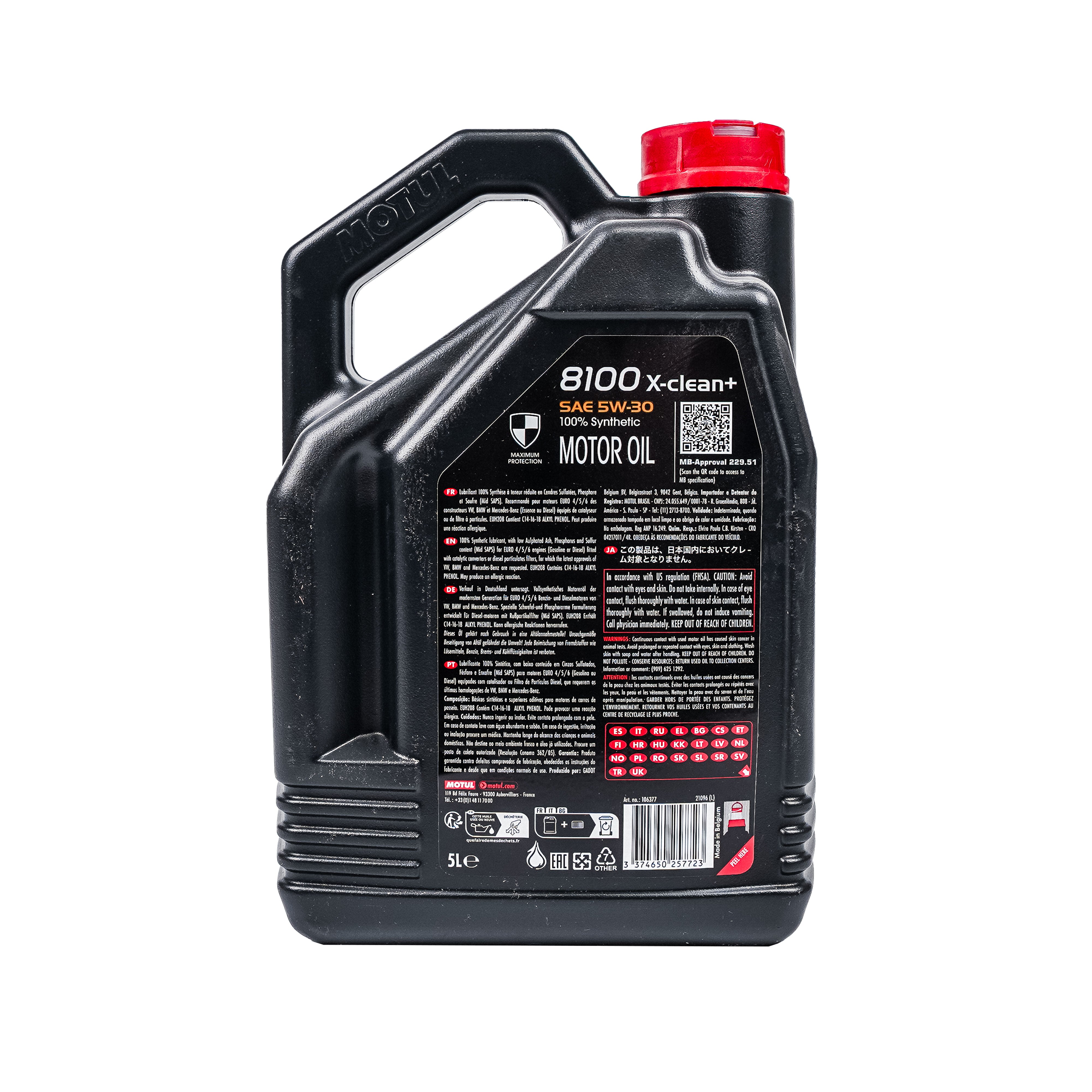 Motul 5L Synthetic Engine Oil 8100 5W30 X-CLEAN Plus