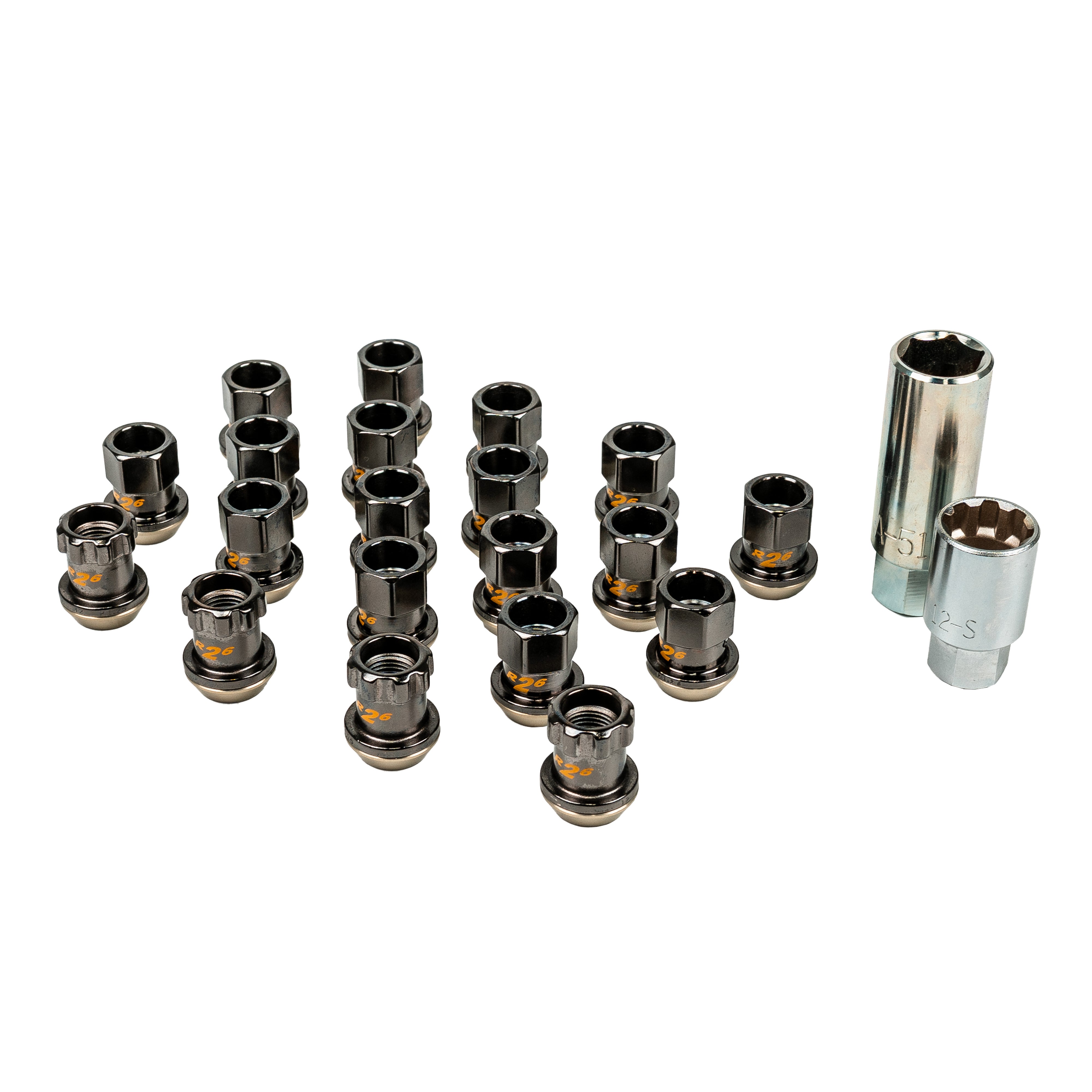 Project Kics R26 Premium 12x1.25 Black Lug Nuts (16+4 Locks) - Scion FR-S / Toyota 86 / GR86 / Subaru BRZ / WRX / STI